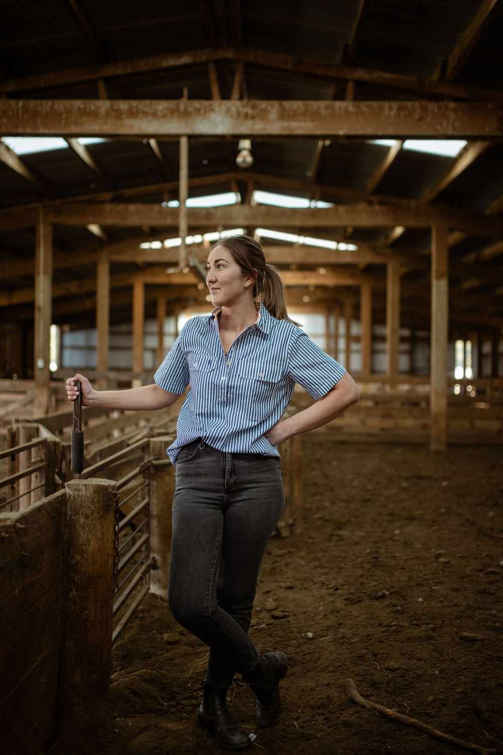 Alice Workshirt in Royal Blue and White Stripe - H&S Heritage
