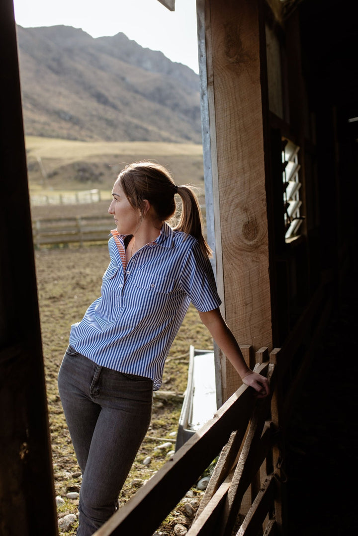 Alice Workshirt in Royal Blue and White Stripe - H&S Heritage