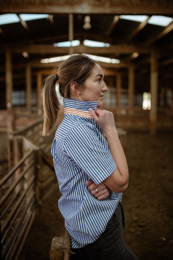Alice Workshirt in Royal Blue and White Stripe - H&S Heritage