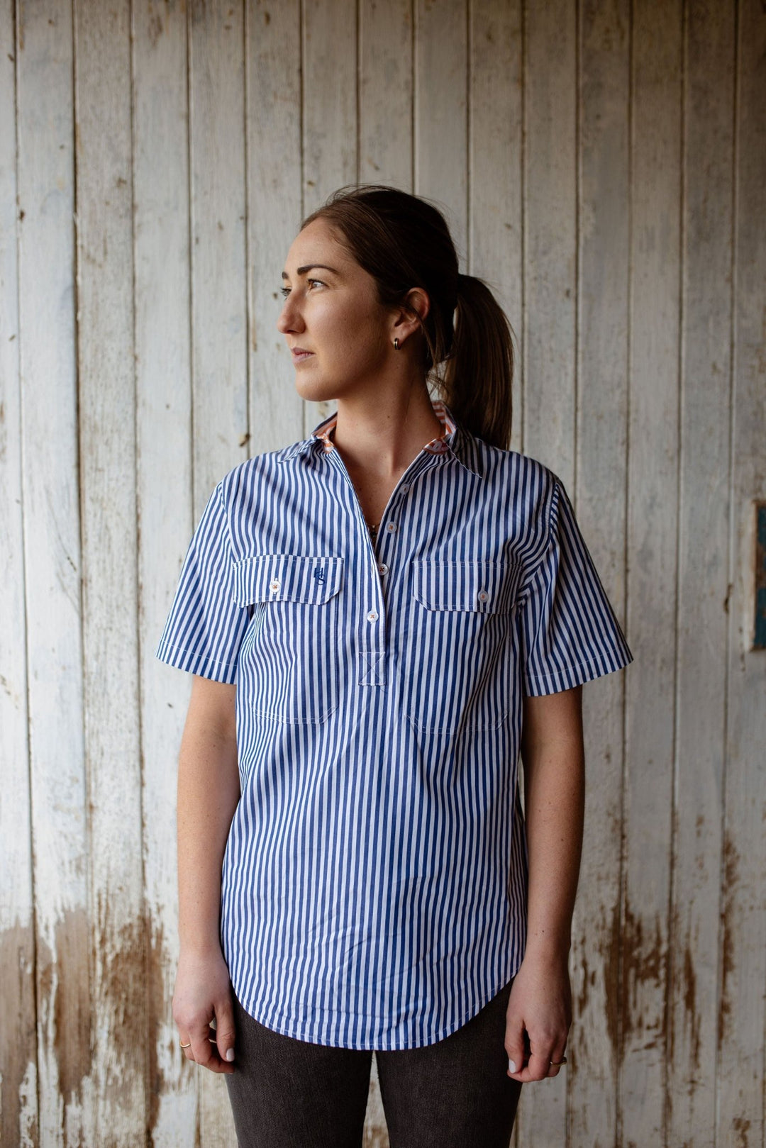 Alice Workshirt in Royal Blue and White Stripe - H&S Heritage