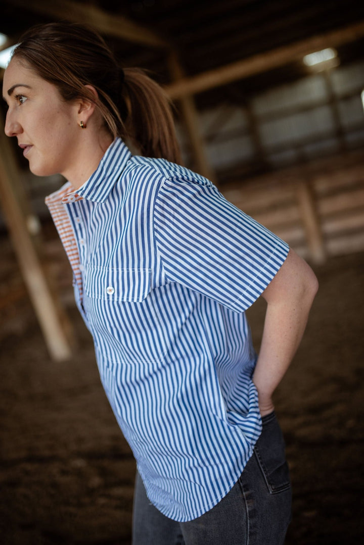 Alice Workshirt in Royal Blue and White Stripe - H&S Heritage