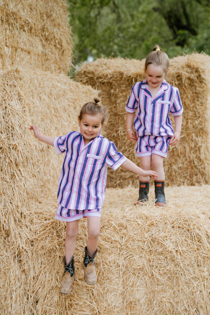 Billie Pyjamas in Pink and Blue Stripe - H&S Heritage