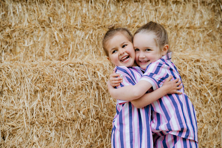 Billie Pyjamas in Pink and Blue Stripe - H&S Heritage