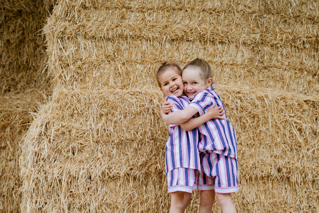 Billie Pyjamas in Pink and Blue Stripe - H&S Heritage