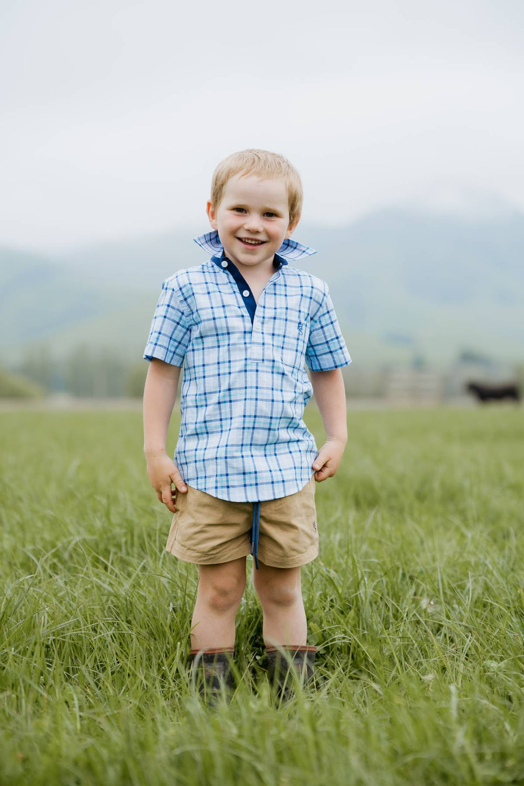 Charlie Shirt in Blue Check - H&S Heritage