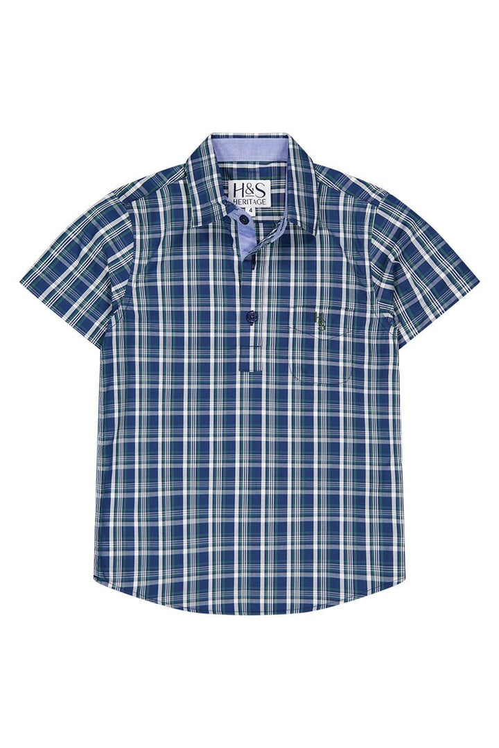 Charlie Shirt in Navy and Green Check - H&S Heritage