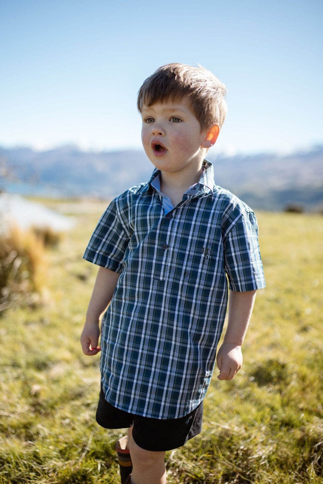 Charlie Shirt in Navy and Green Check - H&S Heritage