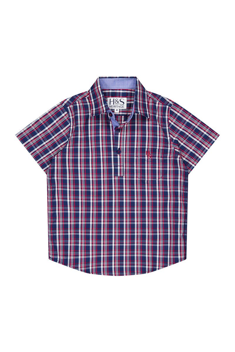 Charlie Shirt in Navy and Red Check - H&S Heritage