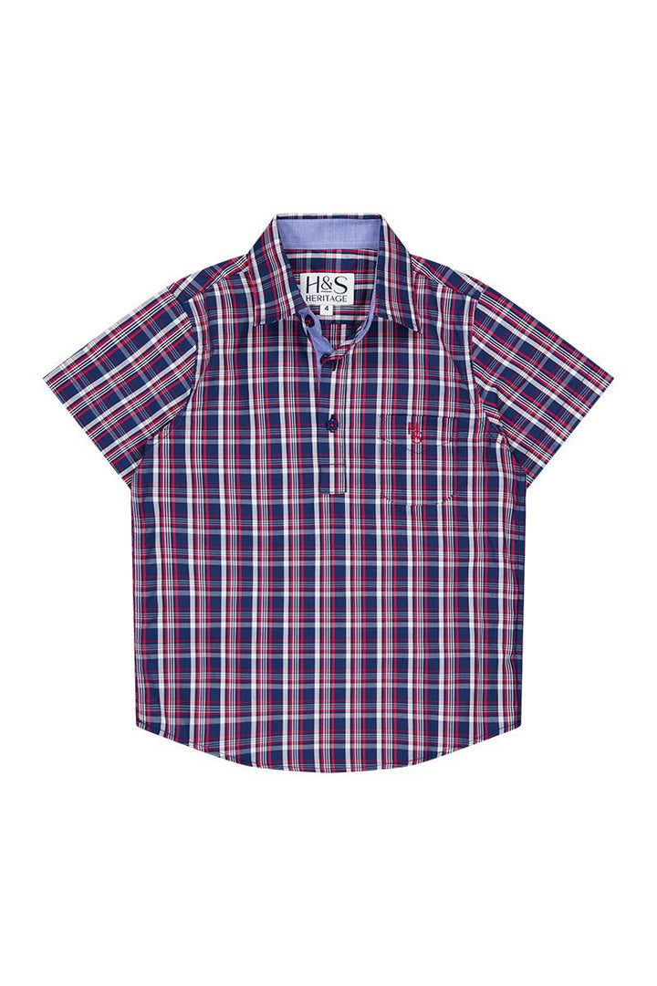 Charlie Shirt in Navy and Red Check - H&S Heritage