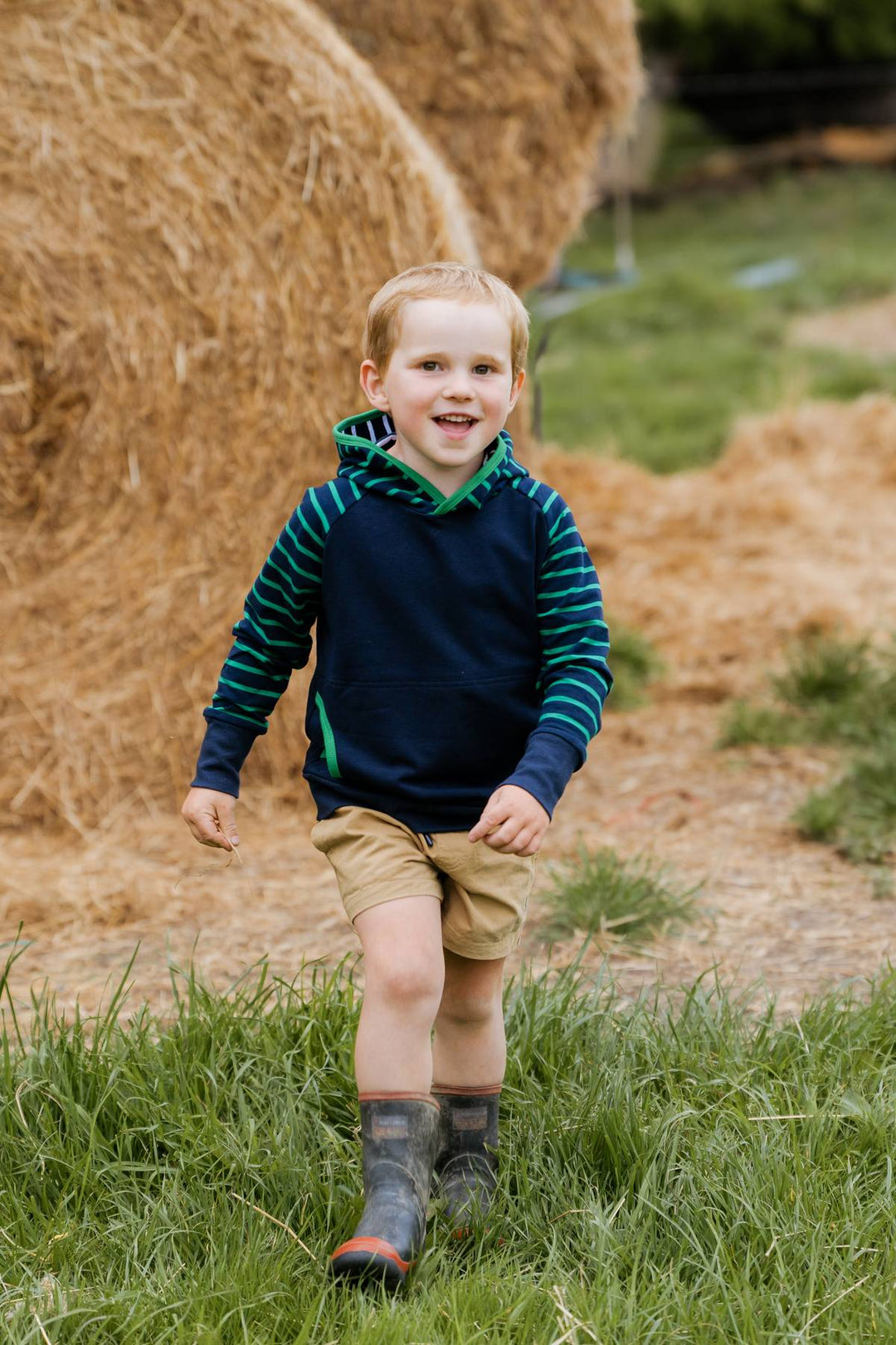 Frankie Hoodie in Emerald and Navy Stripe - H&S Heritage