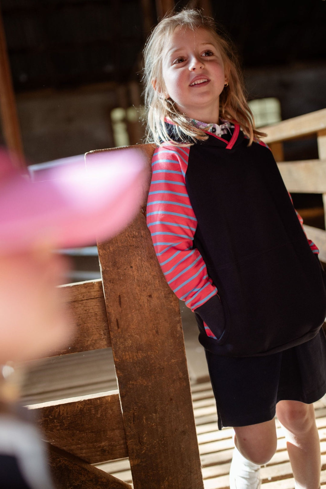 Frankie Hoodie in Pink and Navy - H&S Heritage