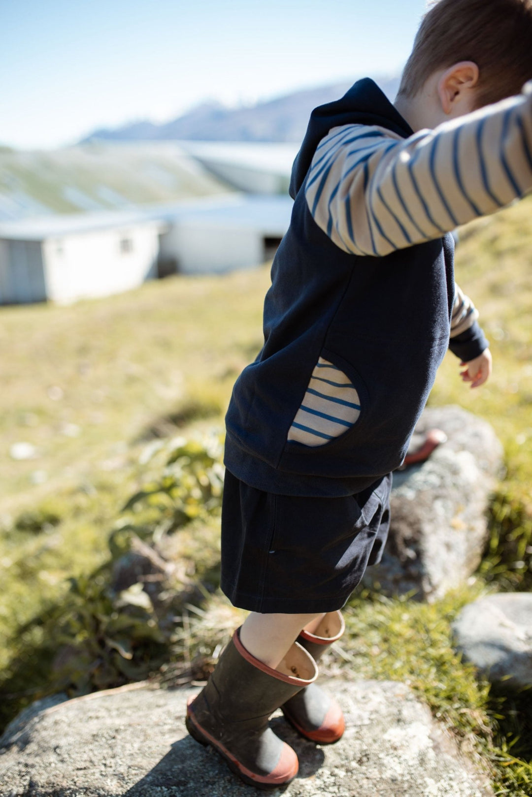 Frankie Hoodie in Tan and Navy - H&S Heritage