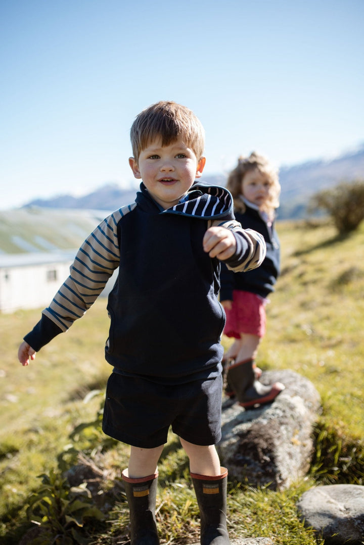 Frankie Hoodie in Tan and Navy - H&S Heritage