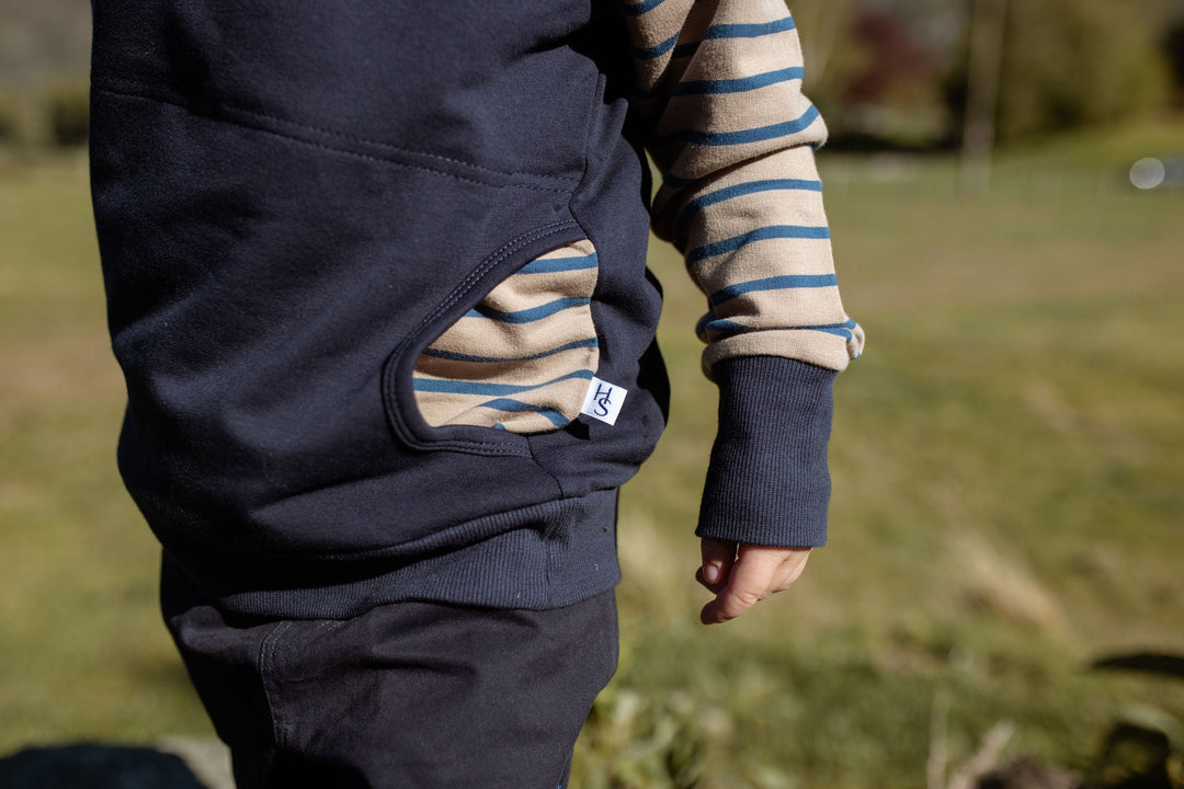 Frankie Hoodie in Tan and Navy - H&S Heritage