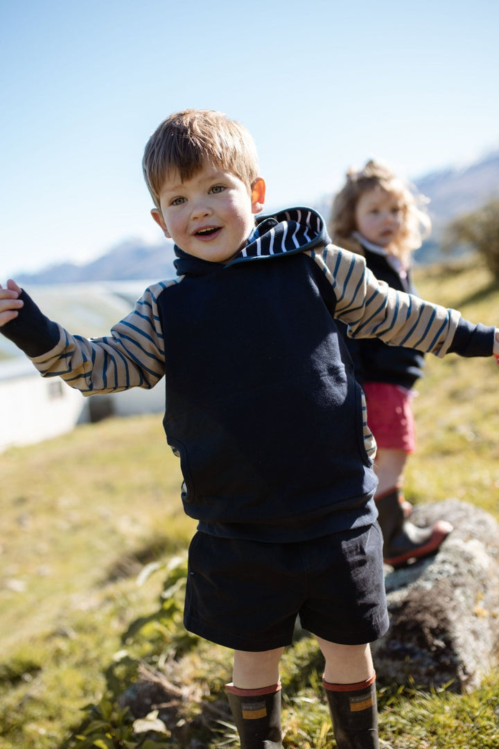 Frankie Hoodie in Tan and Navy - H&S Heritage