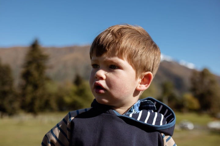Frankie Hoodie in Tan and Navy - H&S Heritage