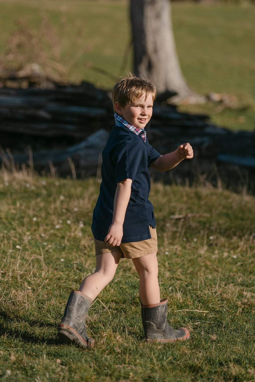 Freddie Polo in Navy with Check - H&S Heritage