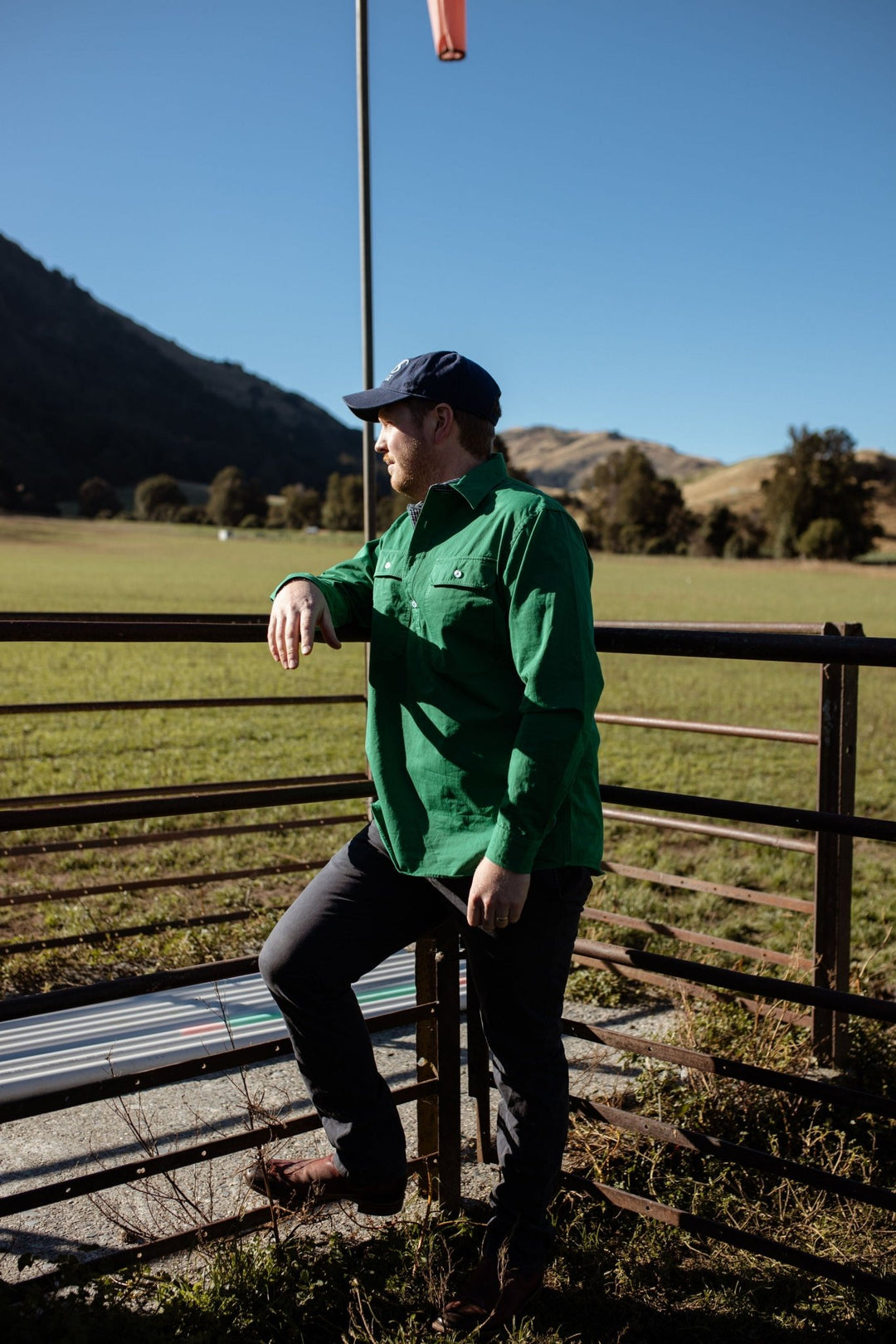 George Workshirt in Emerald with Check Contrast - Mid Weight - H&S Heritage
