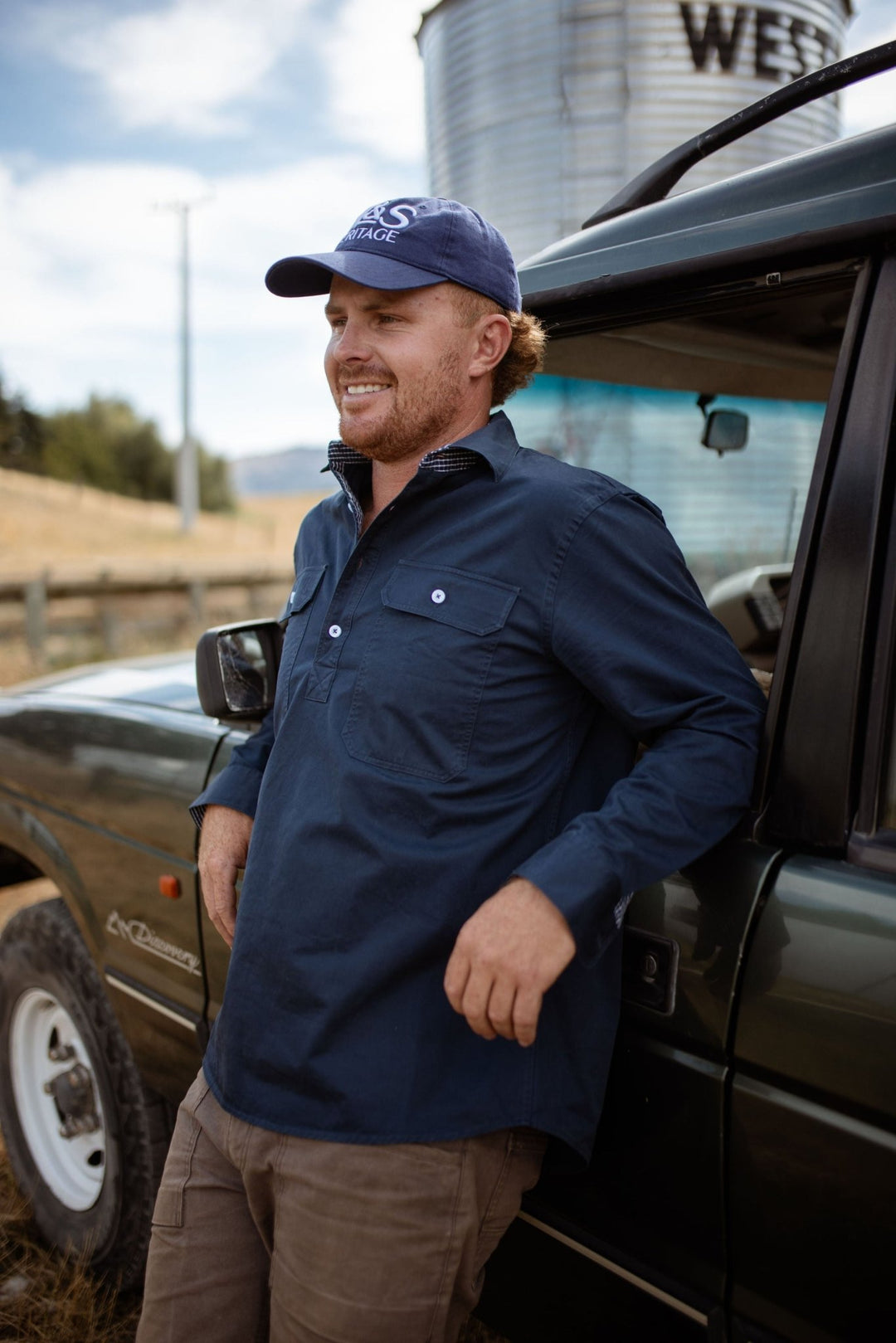 George Workshirt in Navy with Check Contrast - Mid Weight - H&S Heritage