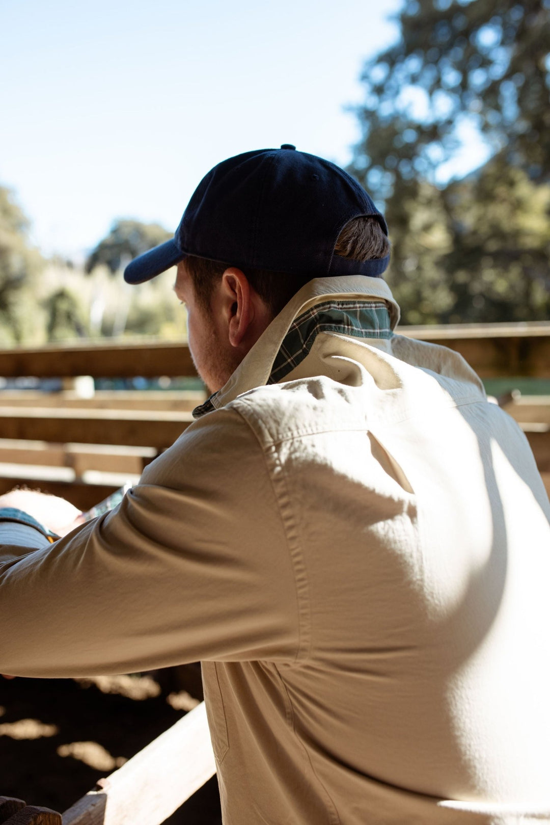 George Workshirt in Stone with Check Contrast - Mid Weight - H&S Heritage