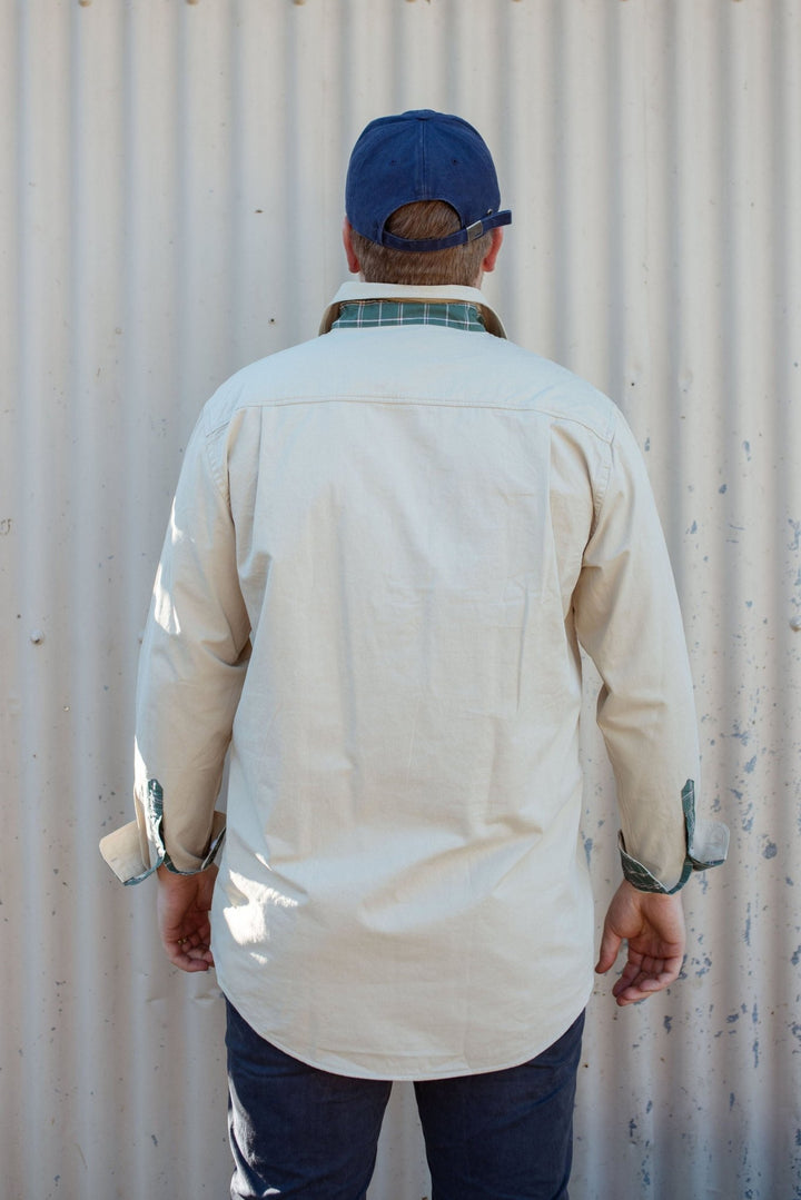 George Workshirt in Stone with Check Contrast - Mid Weight - H&S Heritage