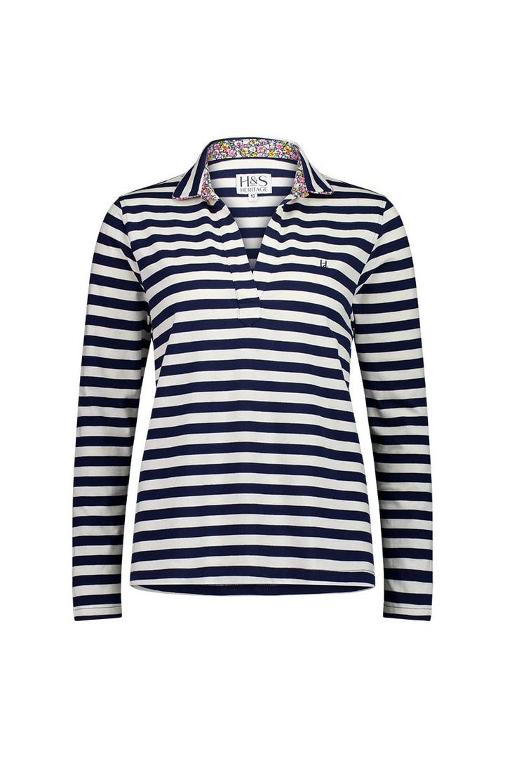 Harriet Polo in Navy Stripe - H&S Heritage