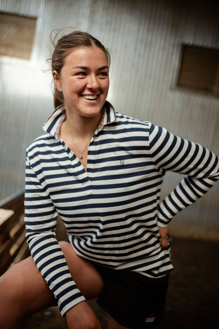 Harriet Polo in Navy Stripe - H&S Heritage