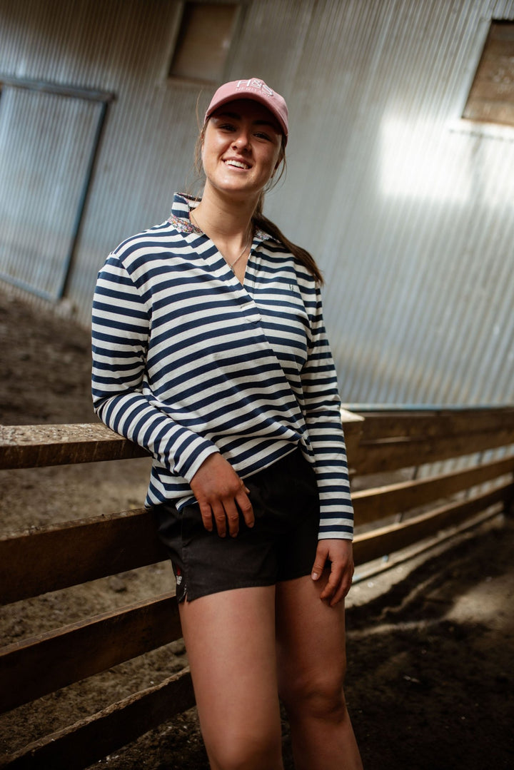 Harriet Polo in Navy Stripe - H&S Heritage