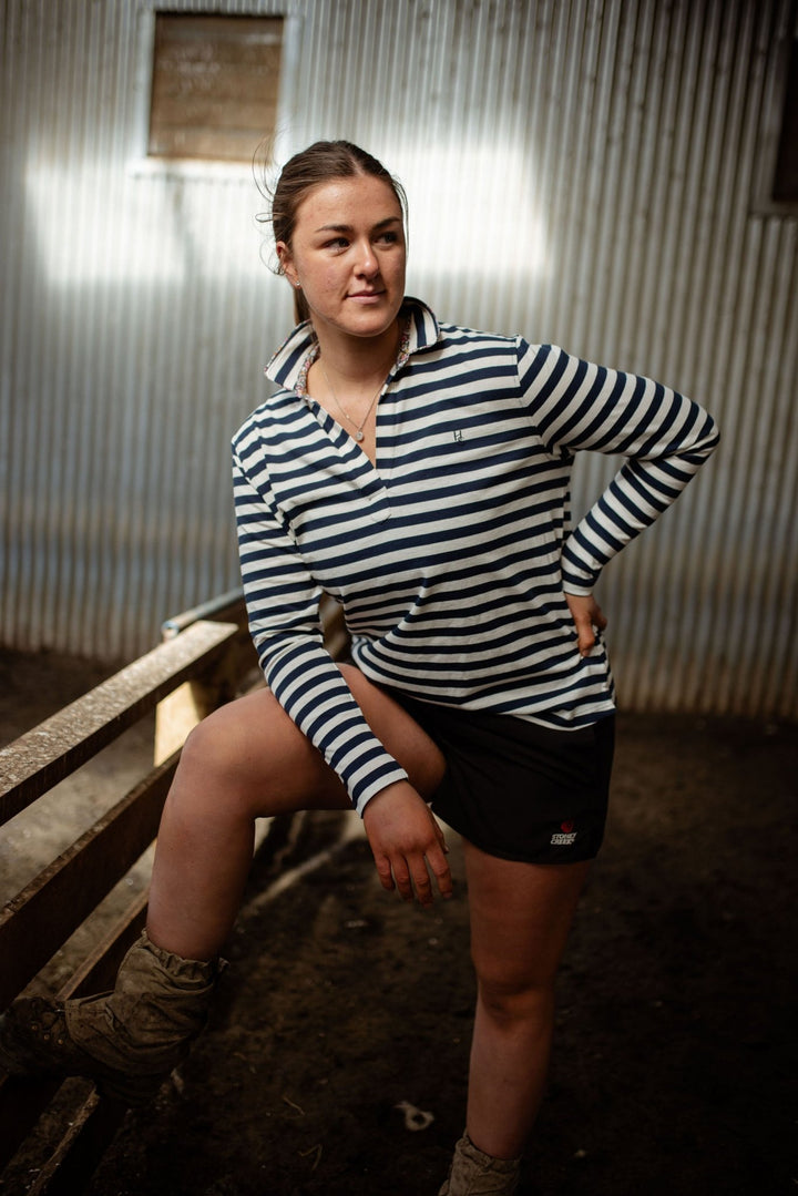 Harriet Polo in Navy Stripe - H&S Heritage