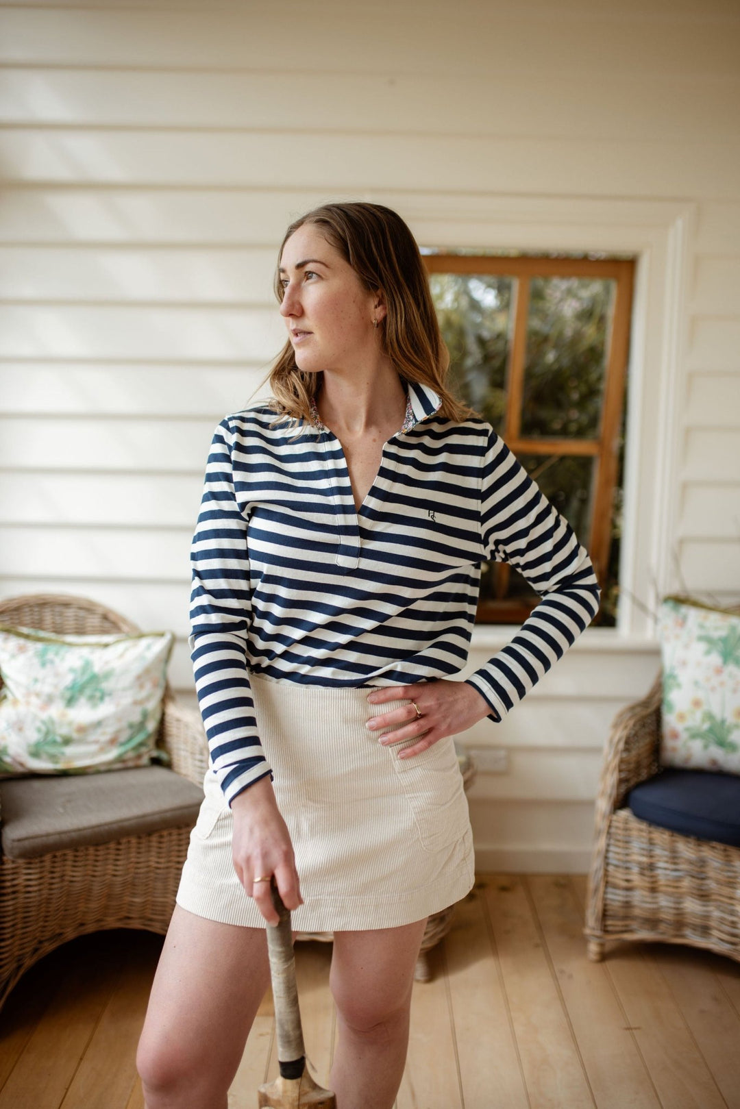Harriet Polo in Navy Stripe - H&S Heritage