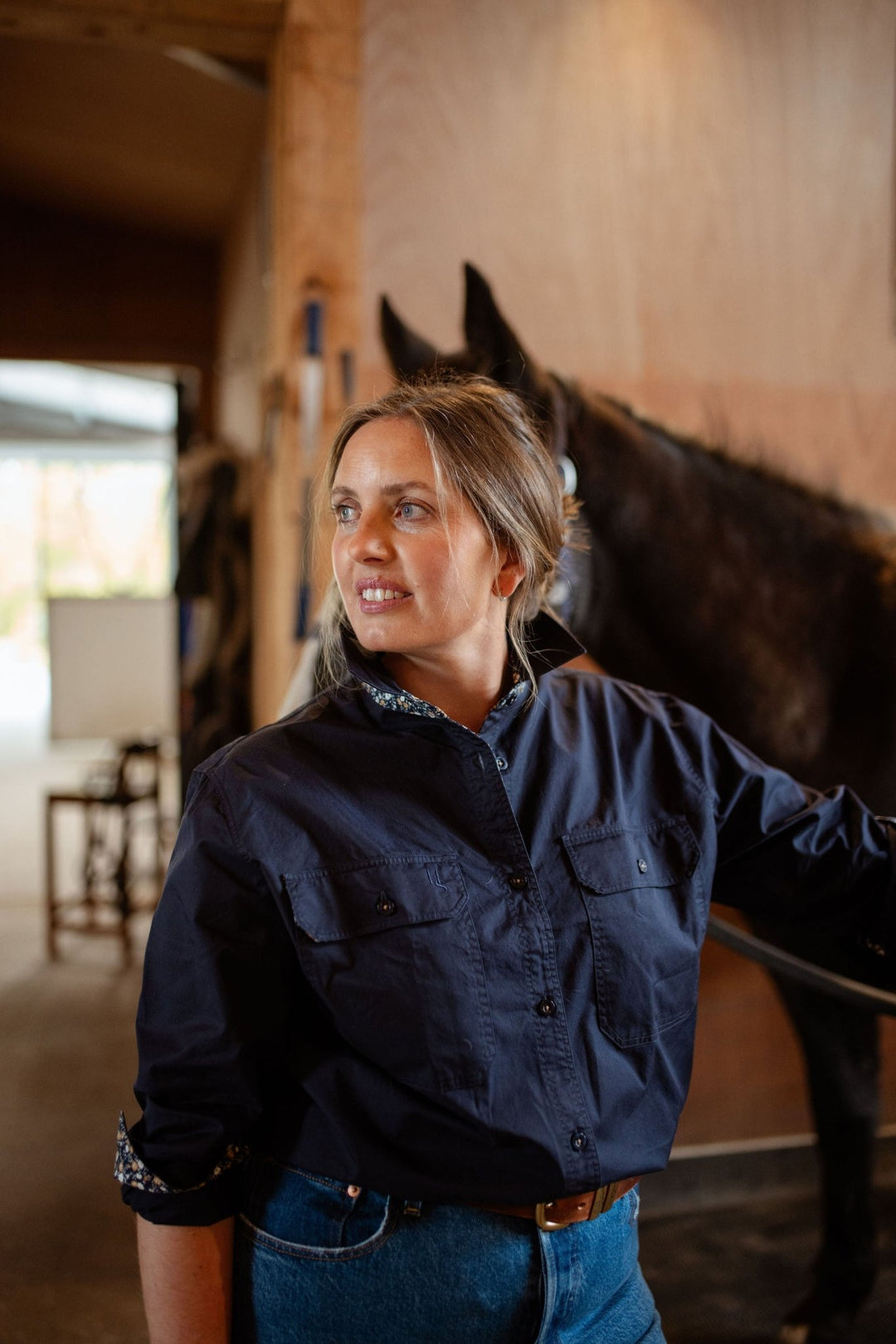 Heidi Button Through Workshirt in Navy - H&S Heritage