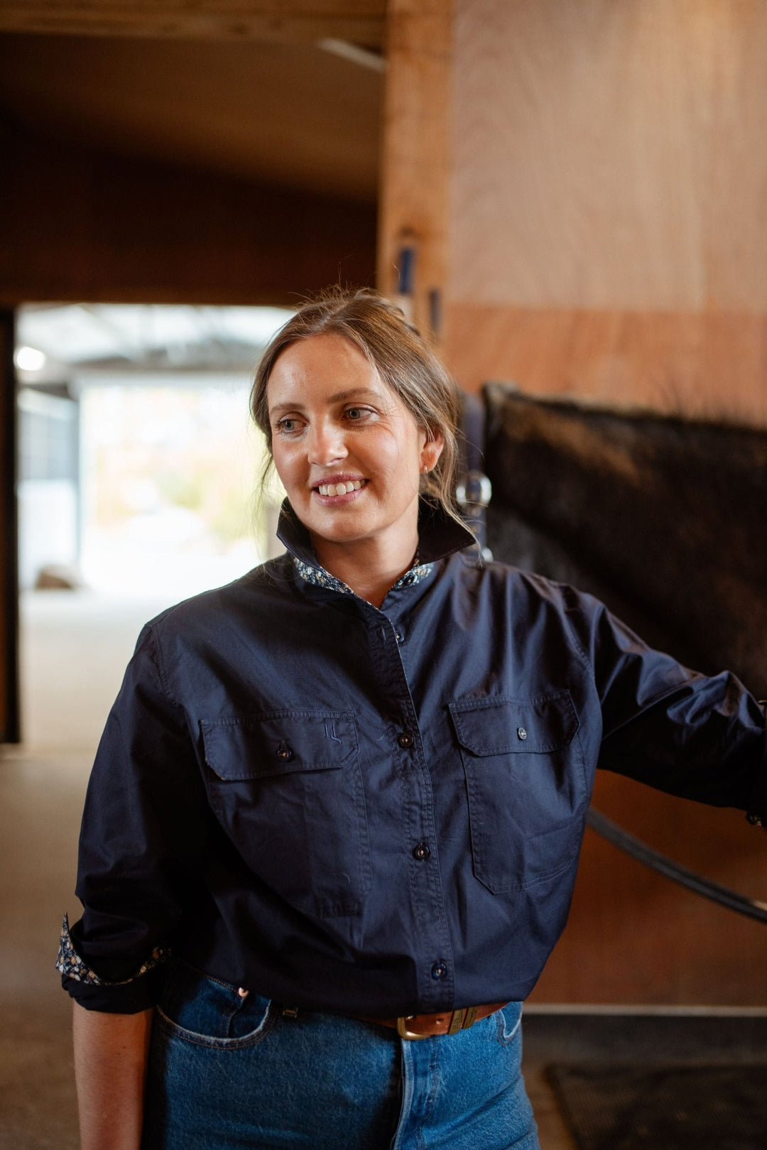 Heidi Button Through Workshirt in Navy - H&S Heritage