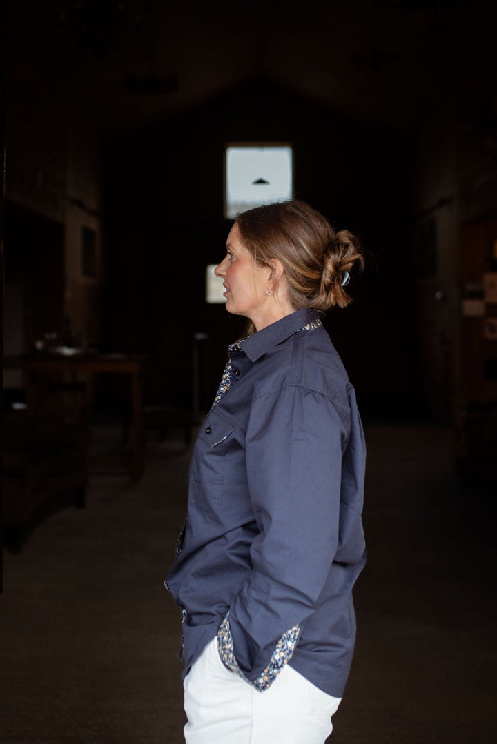 Heidi Button Through Workshirt in Navy - H&S Heritage