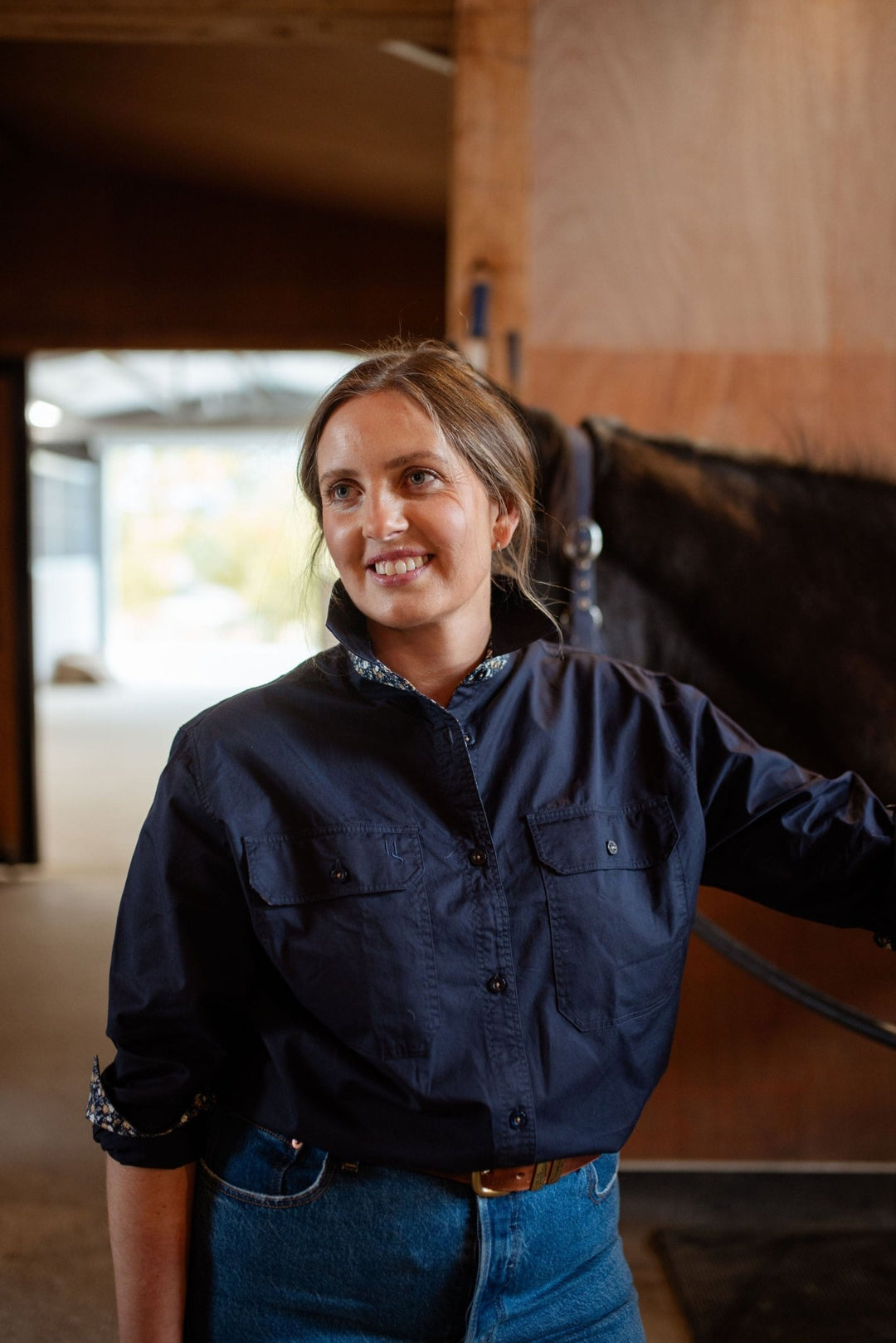 Heidi Button Through Workshirt in Navy - H&S Heritage