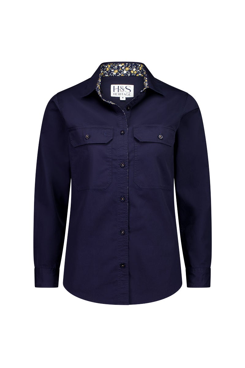 Heidi Button Through Workshirt in Navy - H&S Heritage