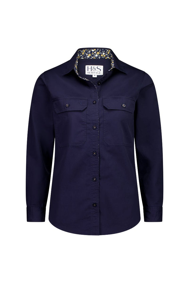 Heidi Button Through Workshirt in Navy - H&S Heritage