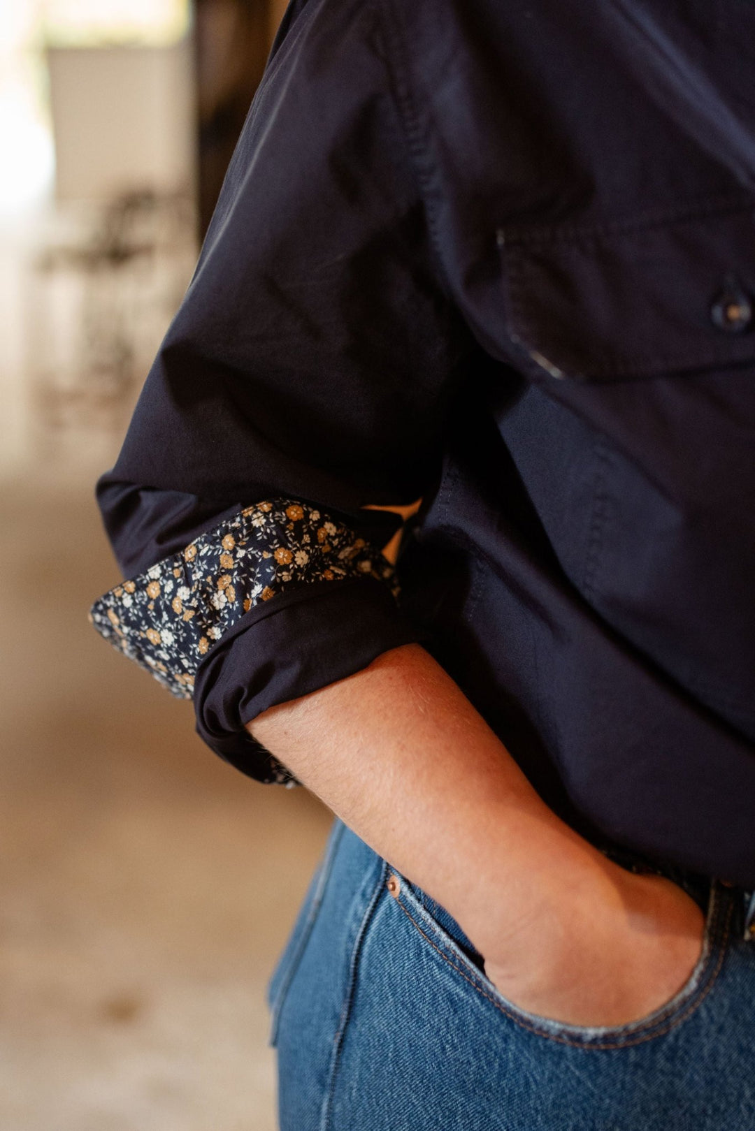 Heidi Button Through Workshirt in Navy - H&S Heritage