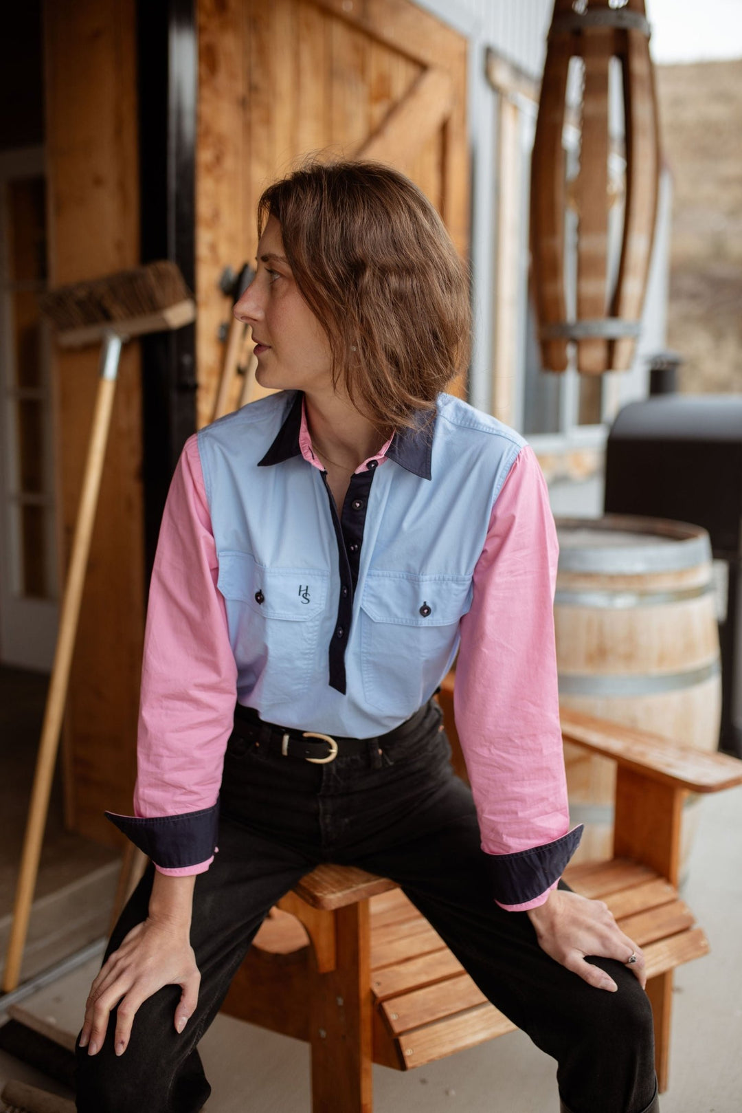 Heidi Workshirt in Blue and Pink Multi - H&S Heritage