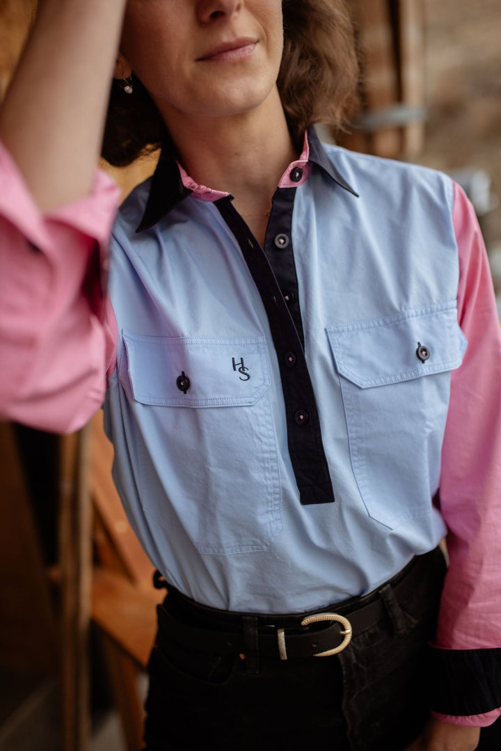 Heidi Workshirt in Blue and Pink Multi - H&S Heritage