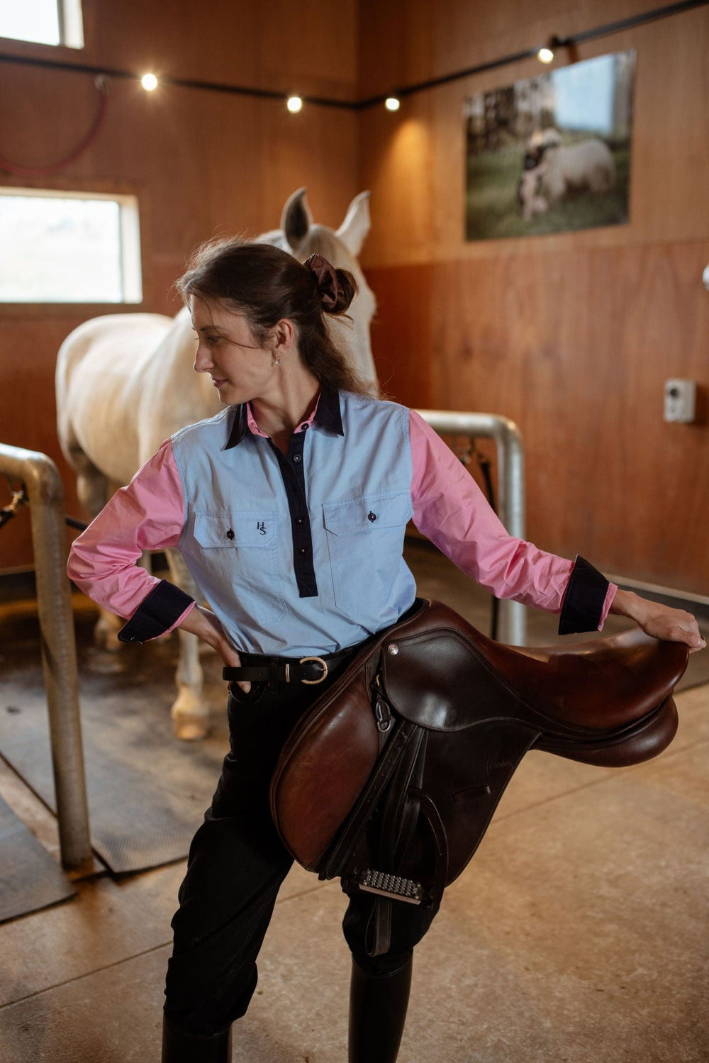 Heidi Workshirt in Blue and Pink Multi - H&S Heritage