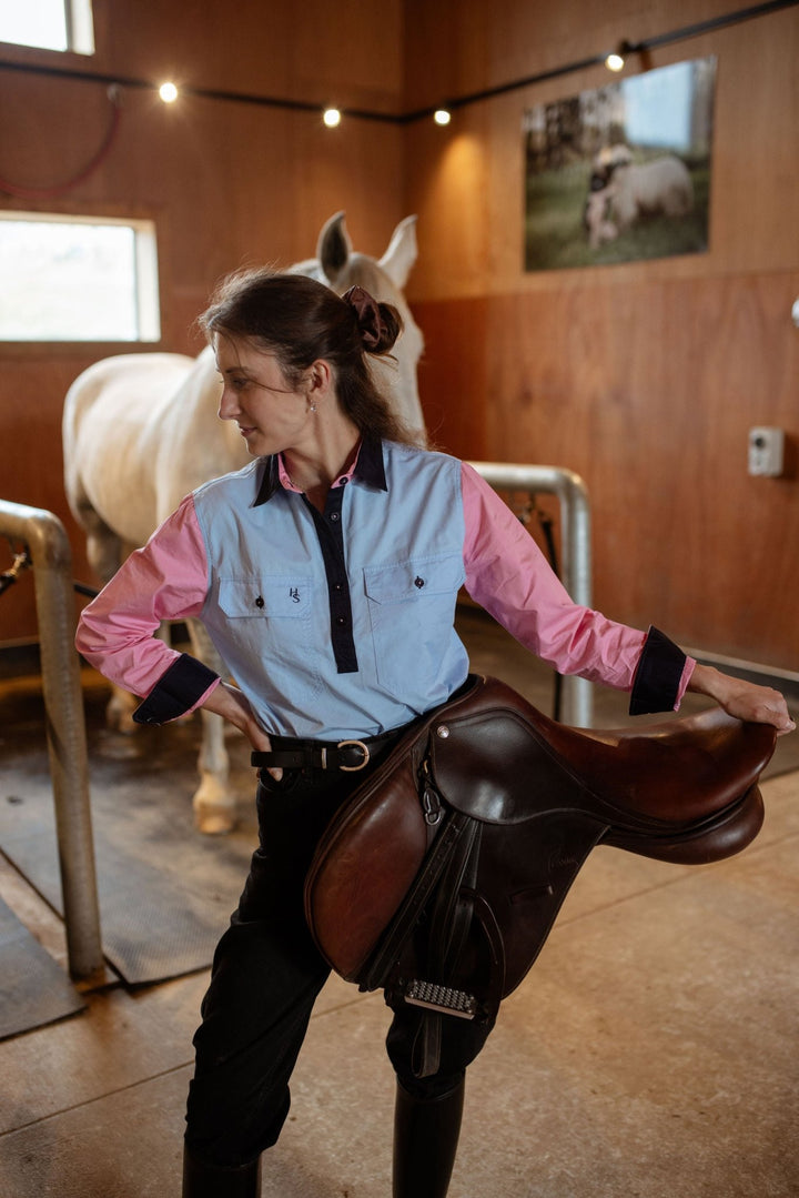 Heidi Workshirt in Blue and Pink Multi - H&S Heritage
