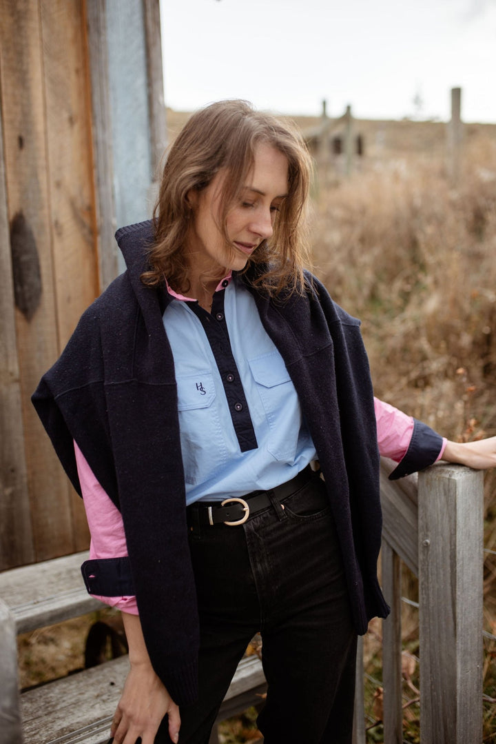 Heidi Workshirt in Blue and Pink Multi - H&S Heritage
