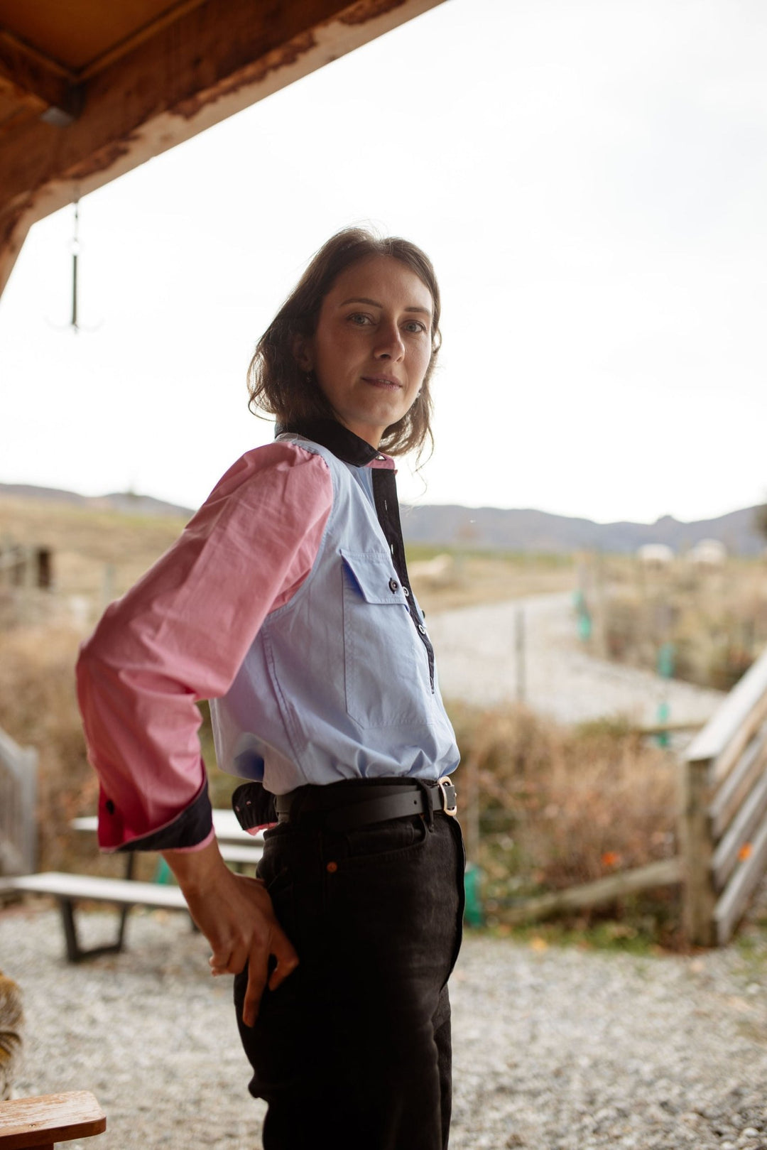 Heidi Workshirt in Blue and Pink Multi - H&S Heritage