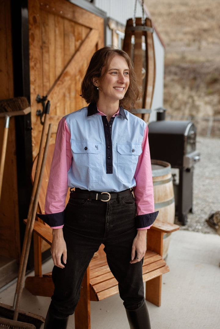 Heidi Workshirt in Blue and Pink Multi - H&S Heritage