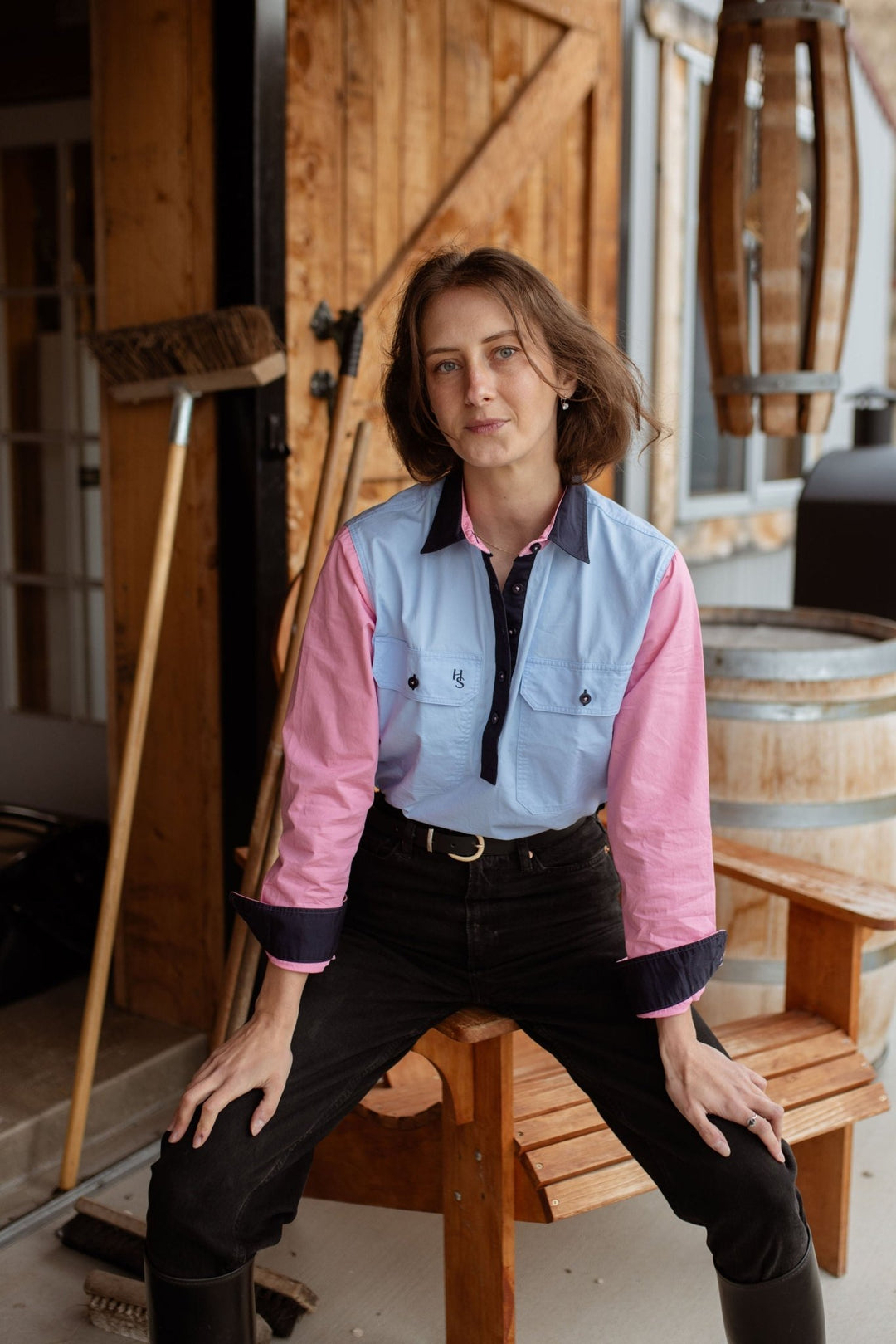 Heidi Workshirt in Blue and Pink Multi - H&S Heritage