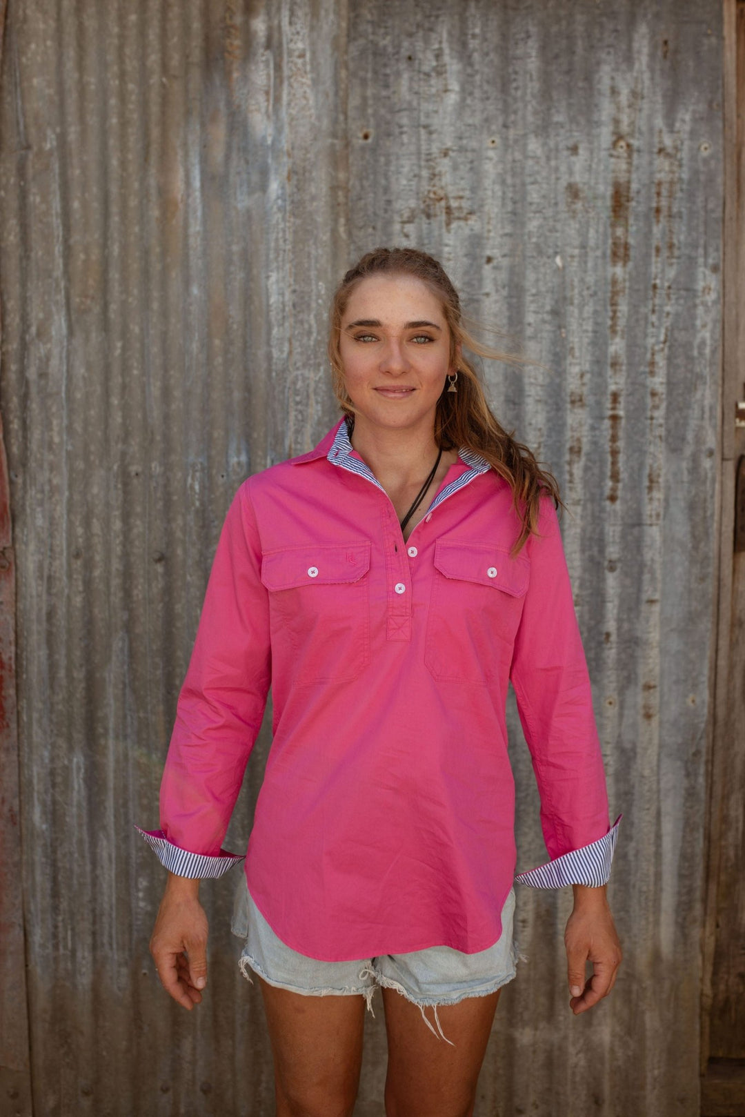 Heidi Workshirt in Bright Pink - H&S Heritage