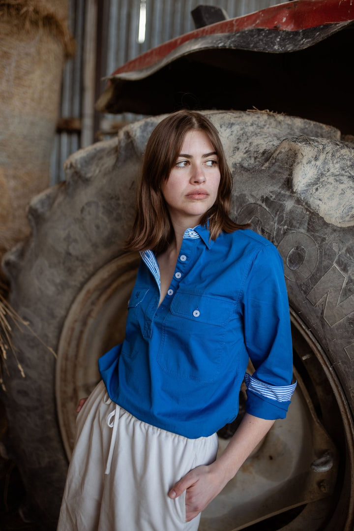 Heidi Workshirt in Cobalt Blue - H&S Heritage