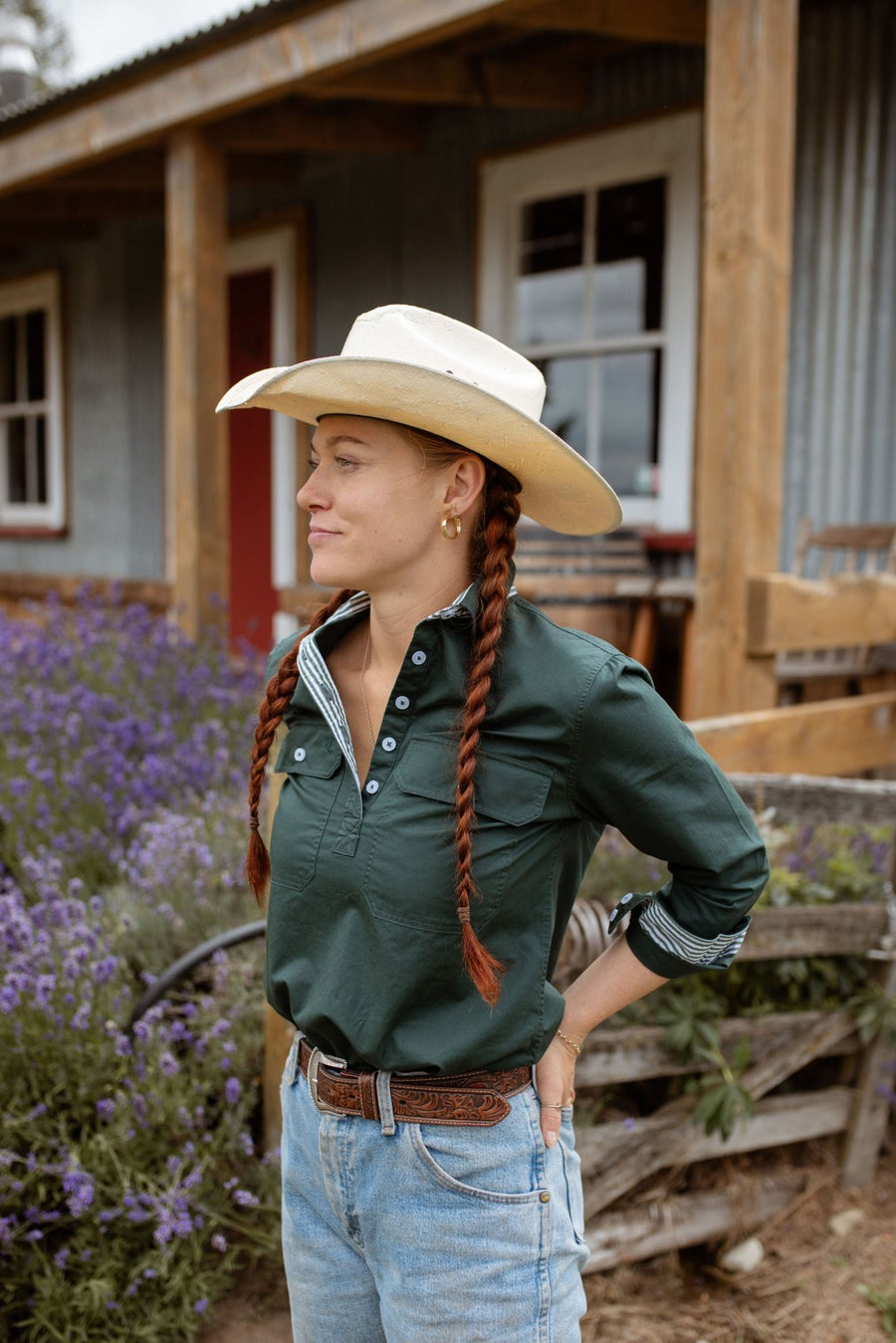 Heidi Workshirt in Forest Green | H&S Heritage