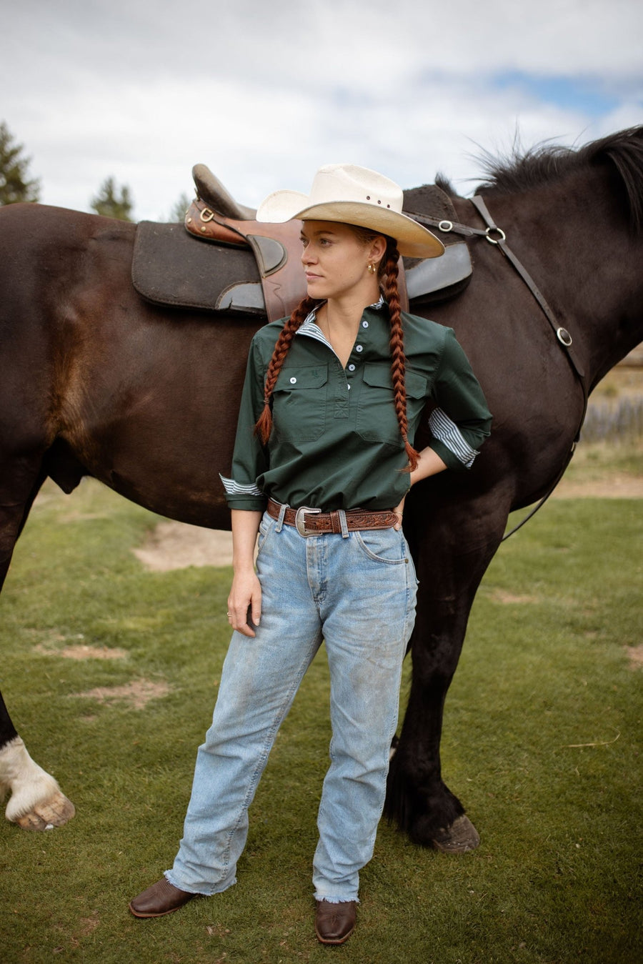 Heidi Workshirt in Forest Green | H&S Heritage