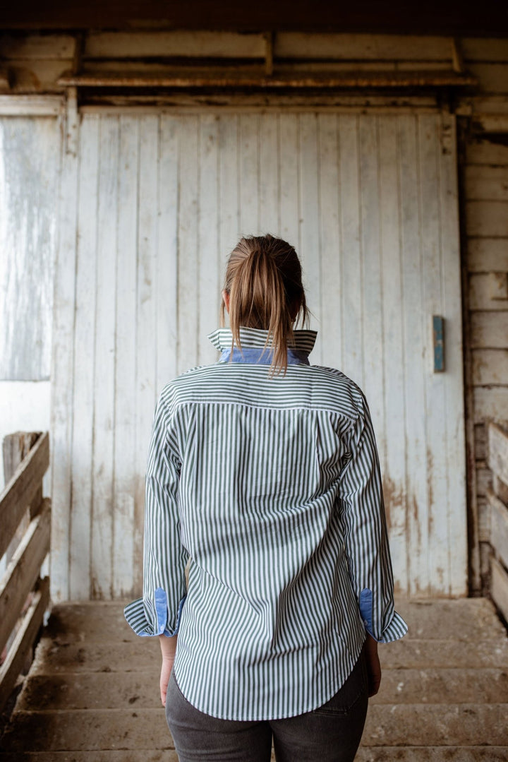 Heidi Workshirt in Green and White Stripe - H&S Heritage